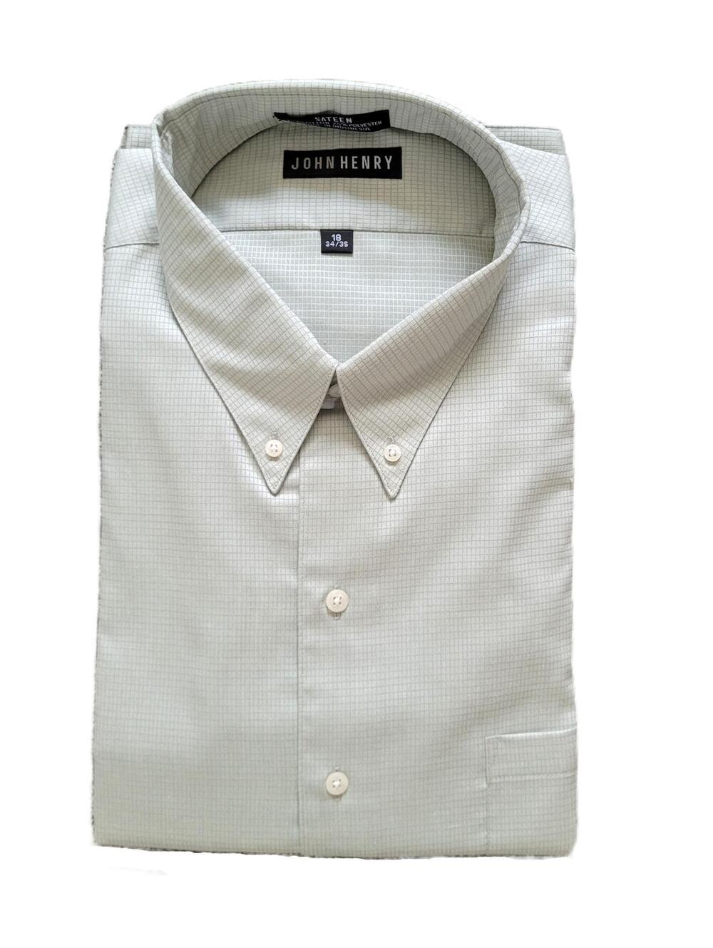 John Henry Dress Shirt Men's 18 34/35 Gray Check Button Down - NEW